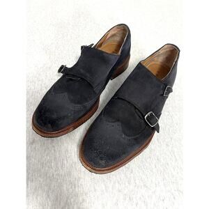 Trask Shoes Mens Size 10 Navy Suede Double Monk Wingtip Brogue Dress 30-01457